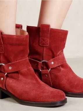 Jeffrey Campbell Red Suede Harness Ankle Boots